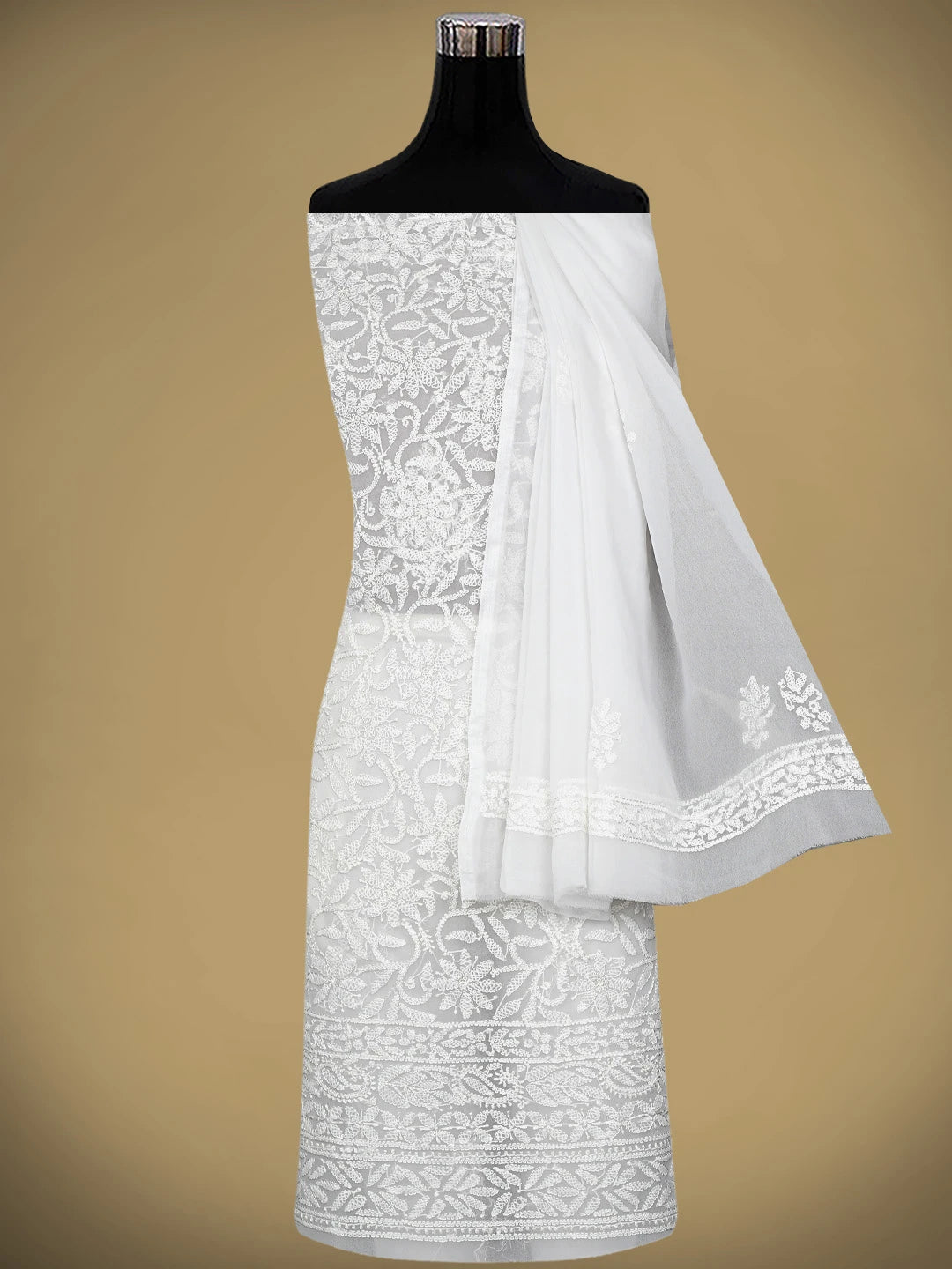 Ada Hand Embroidered White Georgette Lucknowi Chikankari Unstitched Suit Piece 01A907709