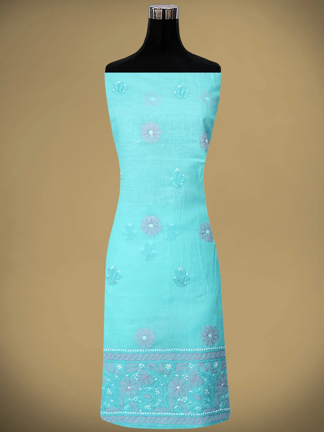 Ada Hand Embroidered Blue Cotton Lucknowi Chikankari Unstitched Suit Piece 01A819135