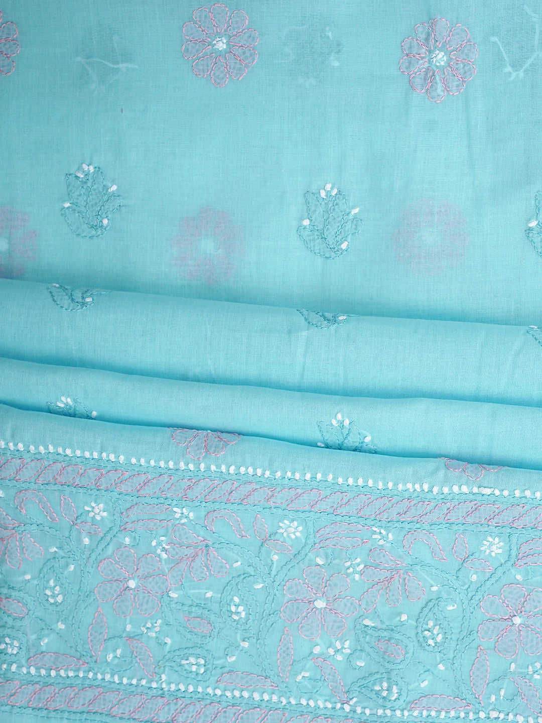 Ada Hand Embroidered Blue Cotton Lucknowi Chikankari Unstitched Suit Piece 01A819135