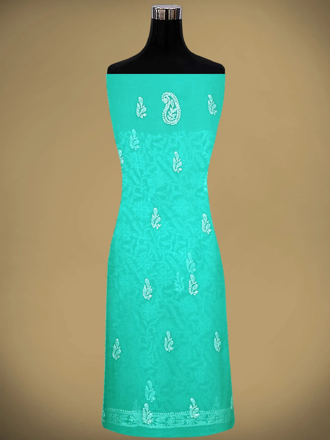 Ada Hand Embroidered Rama Green Georgette Lucknowi Chikankari Unstitched Suit Piece 01A878890
