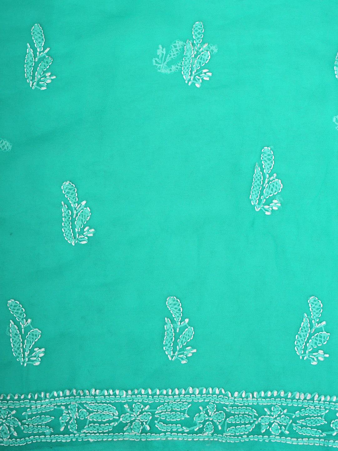 Ada Hand Embroidered Rama Green Georgette Lucknowi Chikankari Unstitched Suit Piece 01A878890