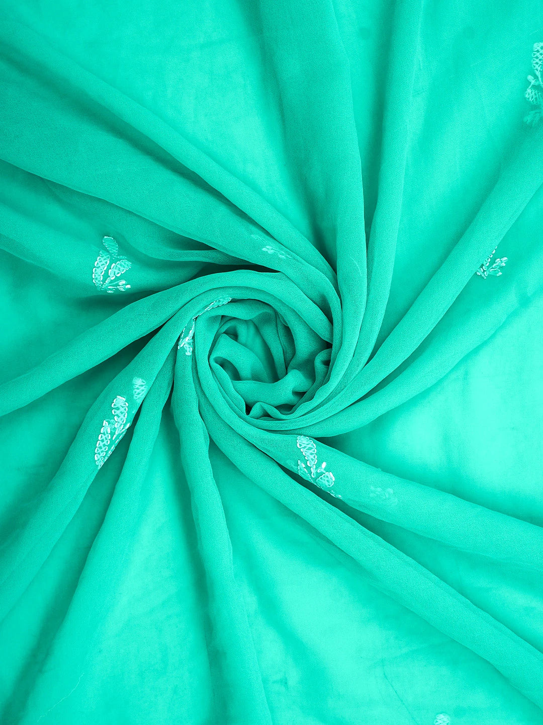 Ada Hand Embroidered Rama Green Georgette Lucknowi Chikankari Unstitched Suit Piece 01A878890