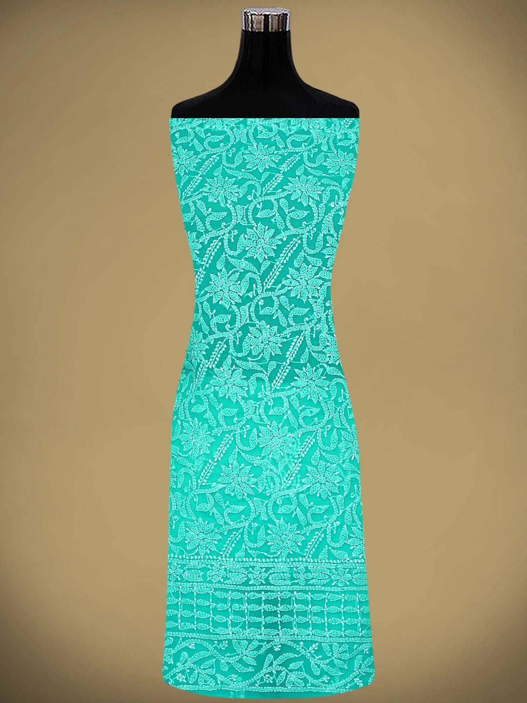 Ada Hand Embroidered Rama Green Georgette Lucknowi Chikankari Unstitched Suit Piece 01A878890