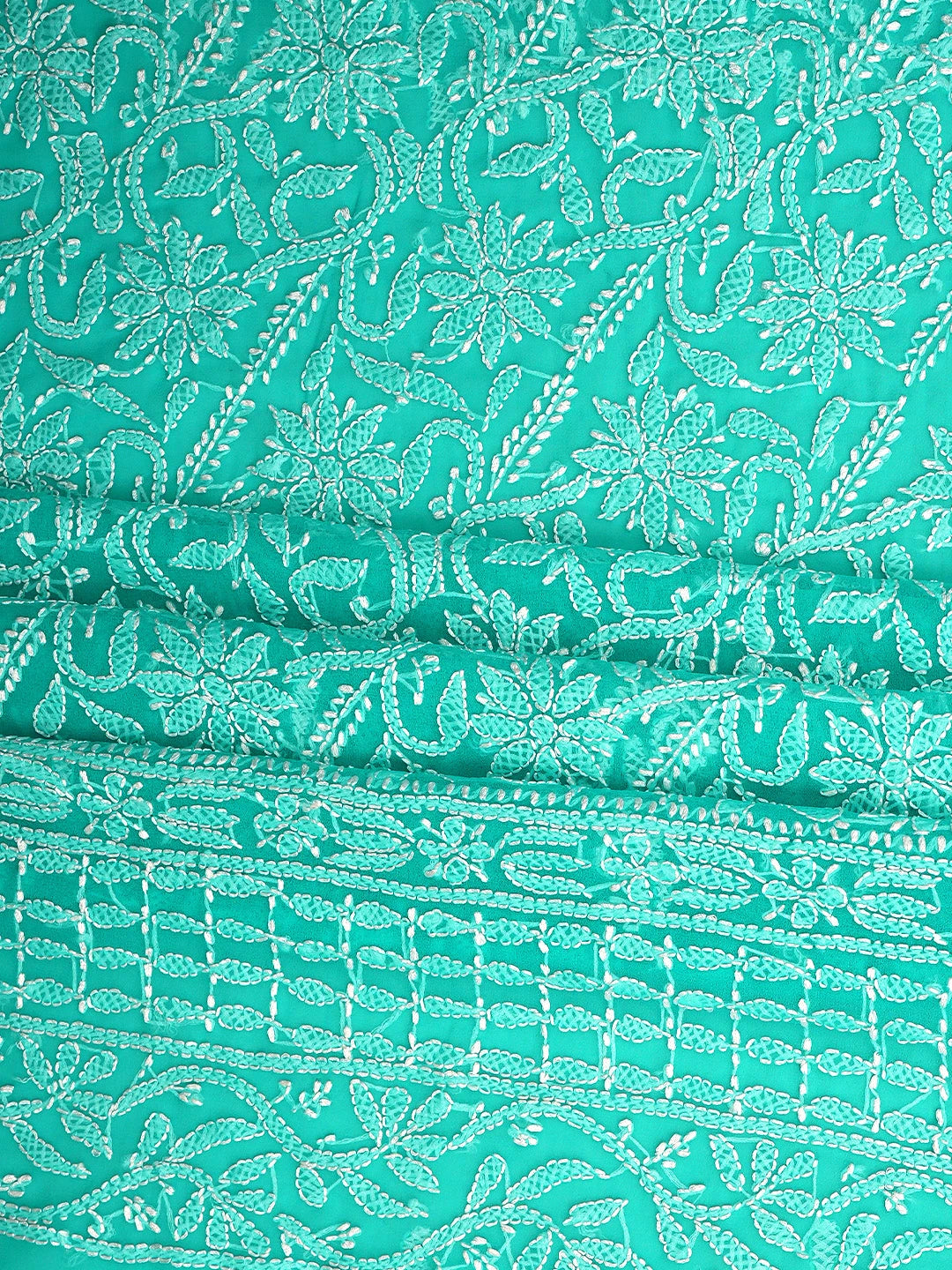 Ada Hand Embroidered Rama Green Georgette Lucknowi Chikankari Unstitched Suit Piece 01A878890