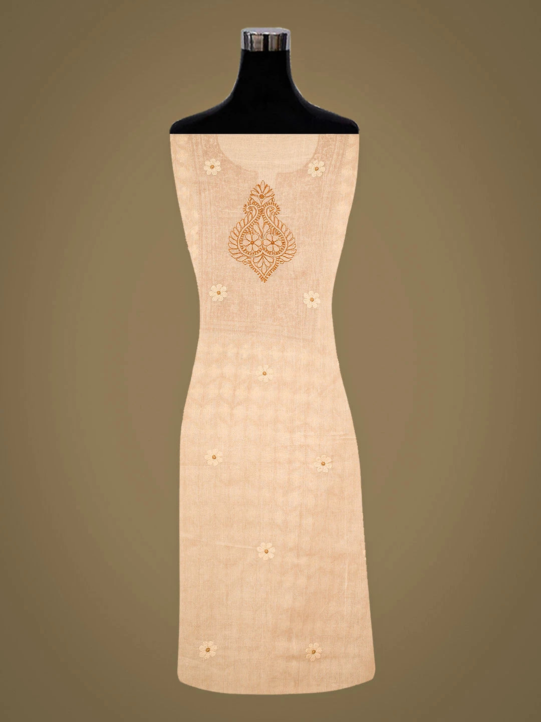 Ada Hand Embroidered Fawn  Cotton Lucknowi Chikankari Unstitched Kurta 01A919533