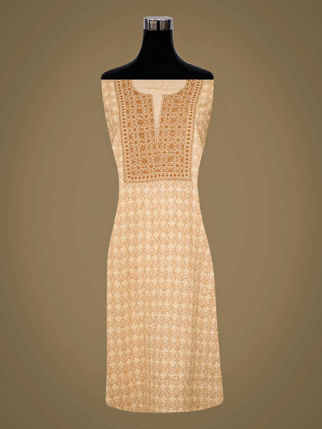 Ada Hand Embroidered Fawn  Cotton Lucknowi Chikankari Unstitched Kurta 01A919533