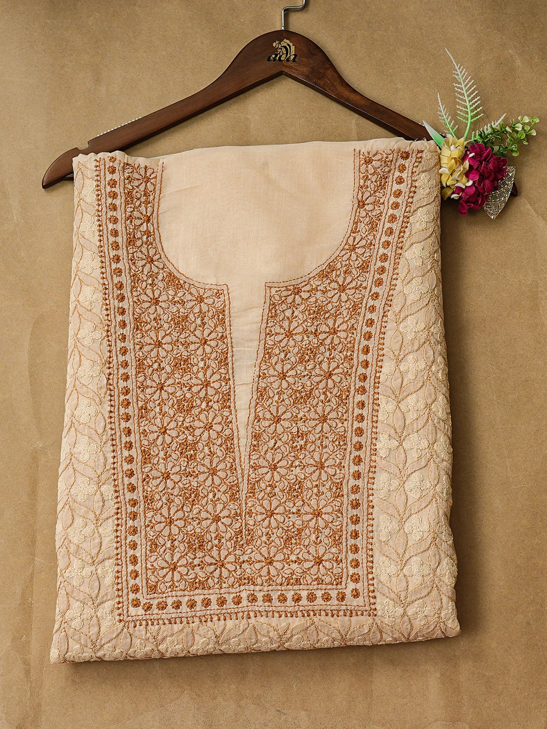 Ada Hand Embroidered Fawn  Cotton Lucknowi Chikankari Unstitched Kurta 01A919533