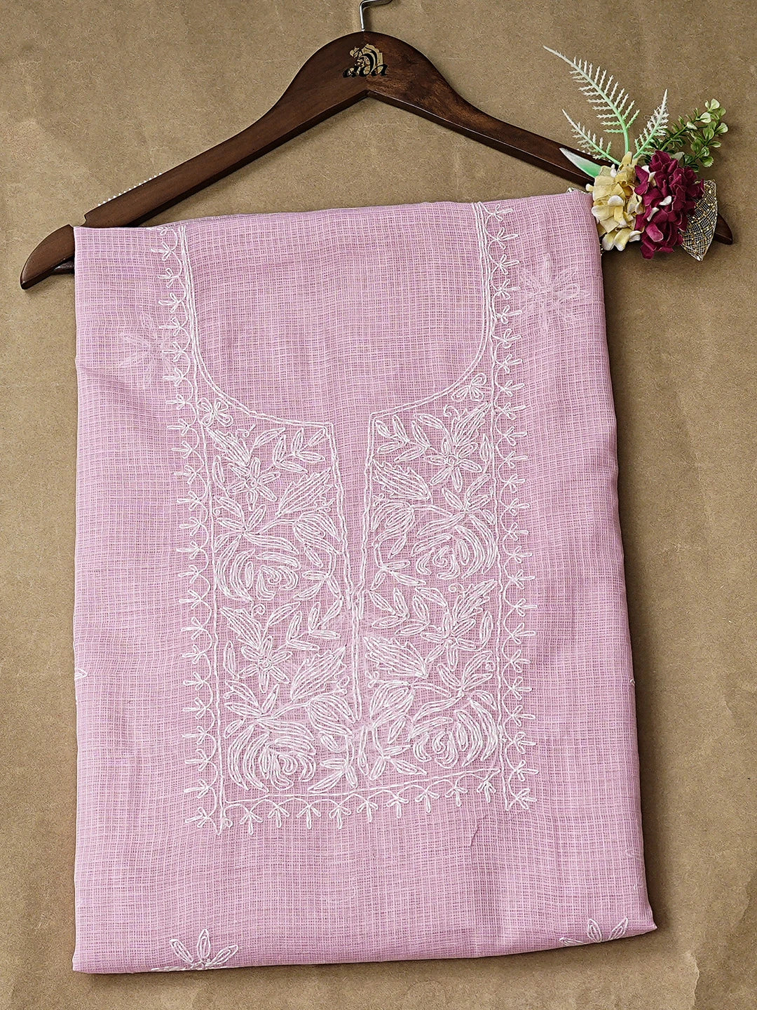 Ada Hand Embroidered PInk Kota Lucknowi Chikankari Unstitched Kurta 01A838016