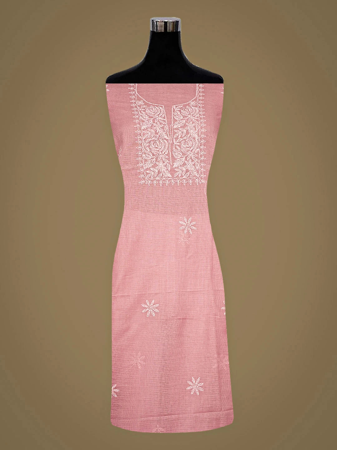 Ada Hand Embroidered Onion Pink Kota Lucknowi Chikankari Unstitched Kurta 01A846215