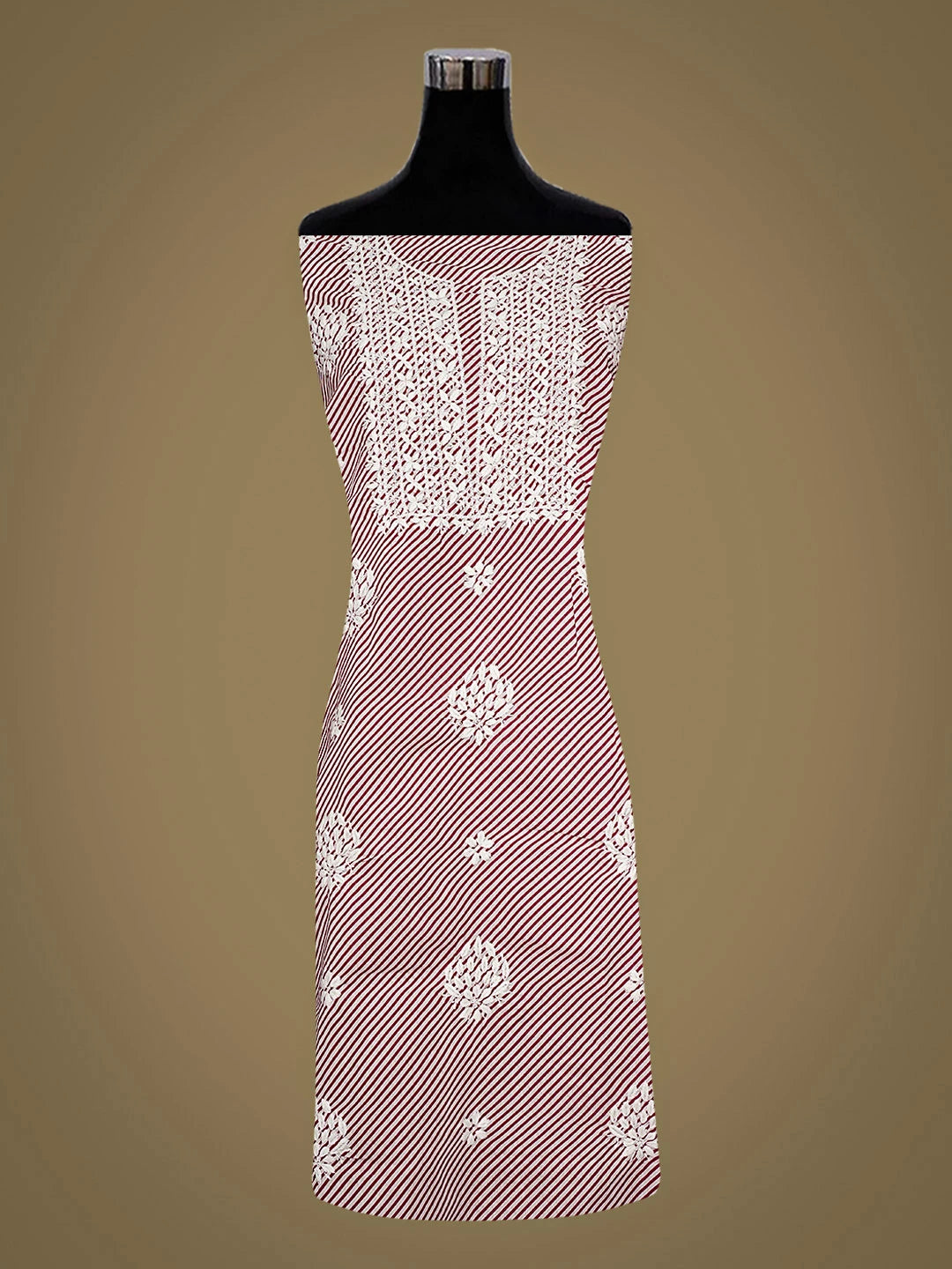 Ada Hand Embroidered Red Cotton Lucknowi Chikankari Unstitched Kurta 01A892983
