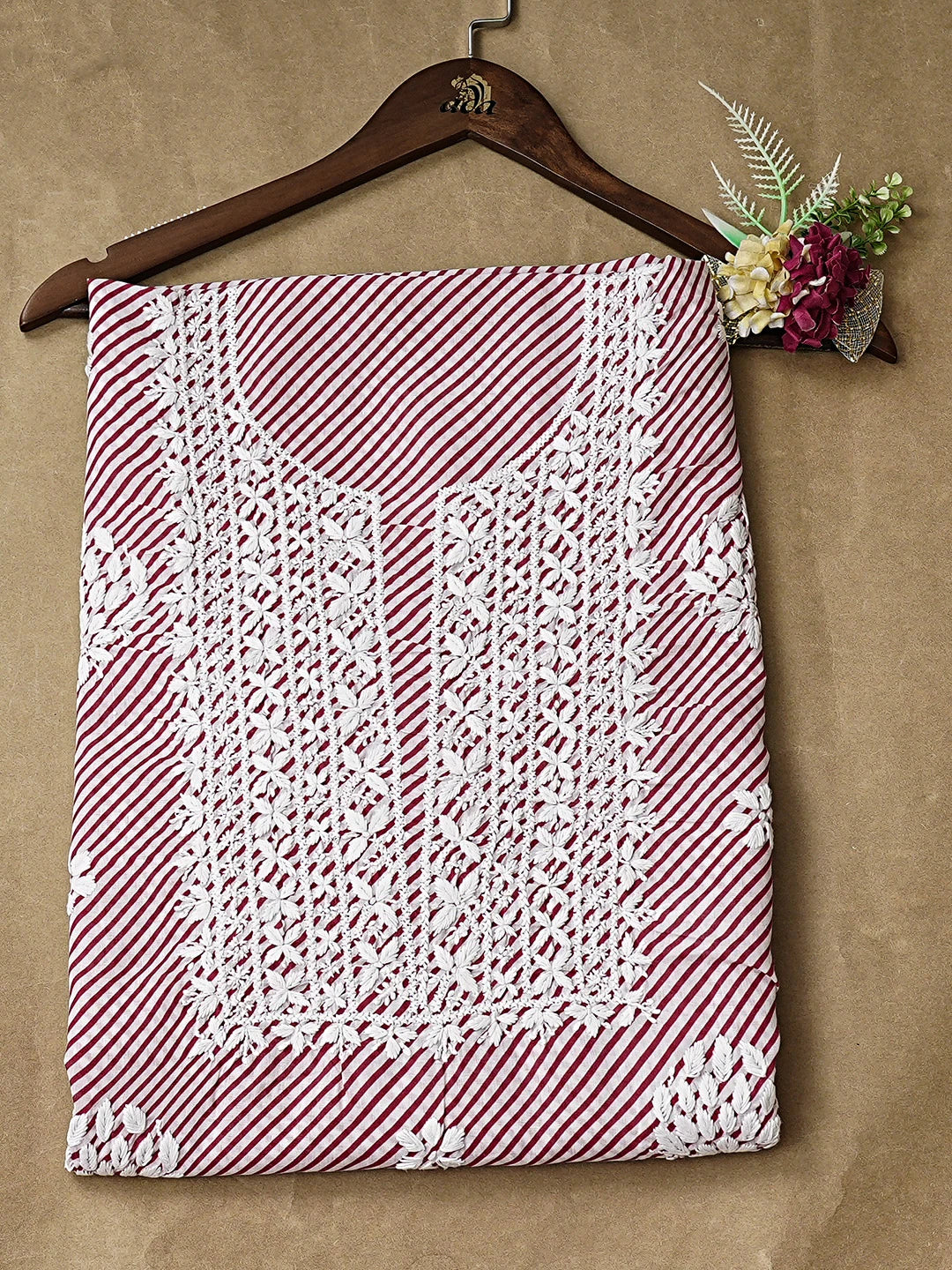 Ada Hand Embroidered Red Cotton Lucknowi Chikankari Unstitched Kurta 01A892983
