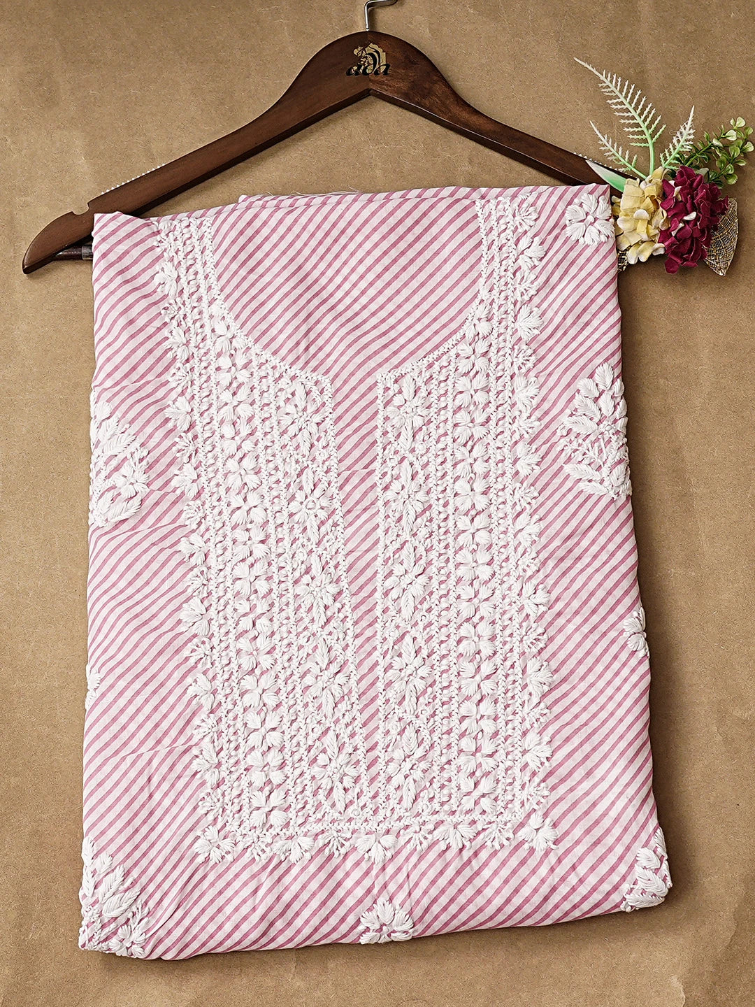 Ada Hand Embroidered Pink  Cotton Lucknowi Chikankari Unstitched Kurta Piece 01A893278