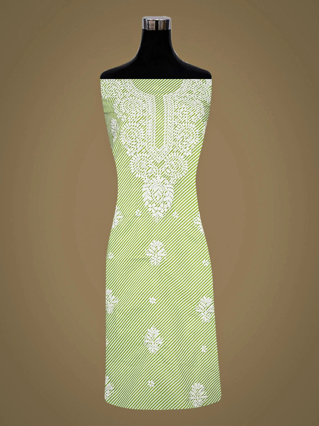 Ada Hand Embroidered Green Cotton Lucknowi Chikankari Unstitched Kurta 01A892956