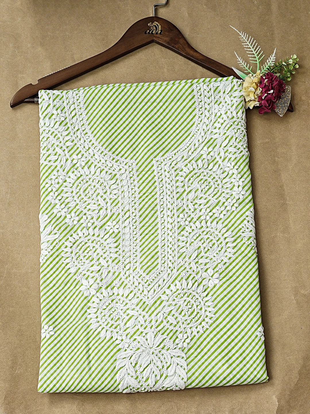 Ada Hand Embroidered Green Cotton Lucknowi Chikankari Unstitched Kurta 01A892956