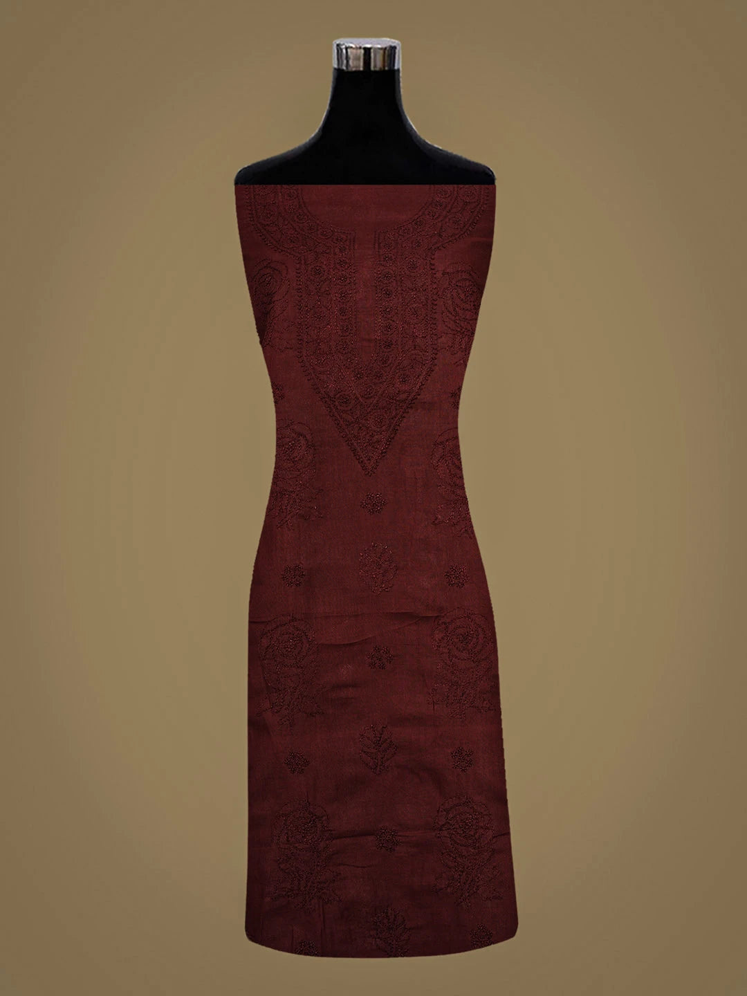 Ada Hand Embroidered Maroon Cotton Lucknowi Chikankari Unstitched Kurta 01A917912