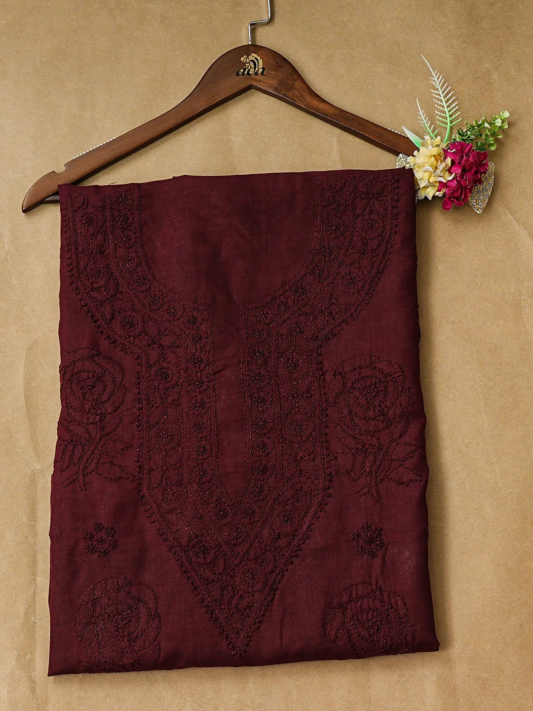 Ada Hand Embroidered Maroon Cotton Lucknowi Chikankari Unstitched Kurta 01A917912