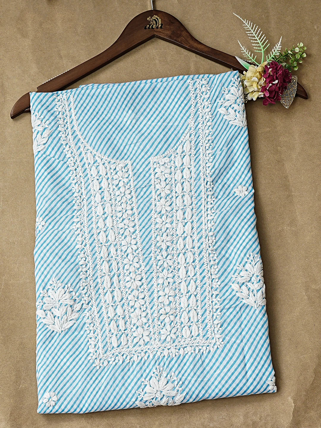 Ada Hand Embroidered Blue Cotton Lucknowi Chikankari Unstitched Kurta 01A892969