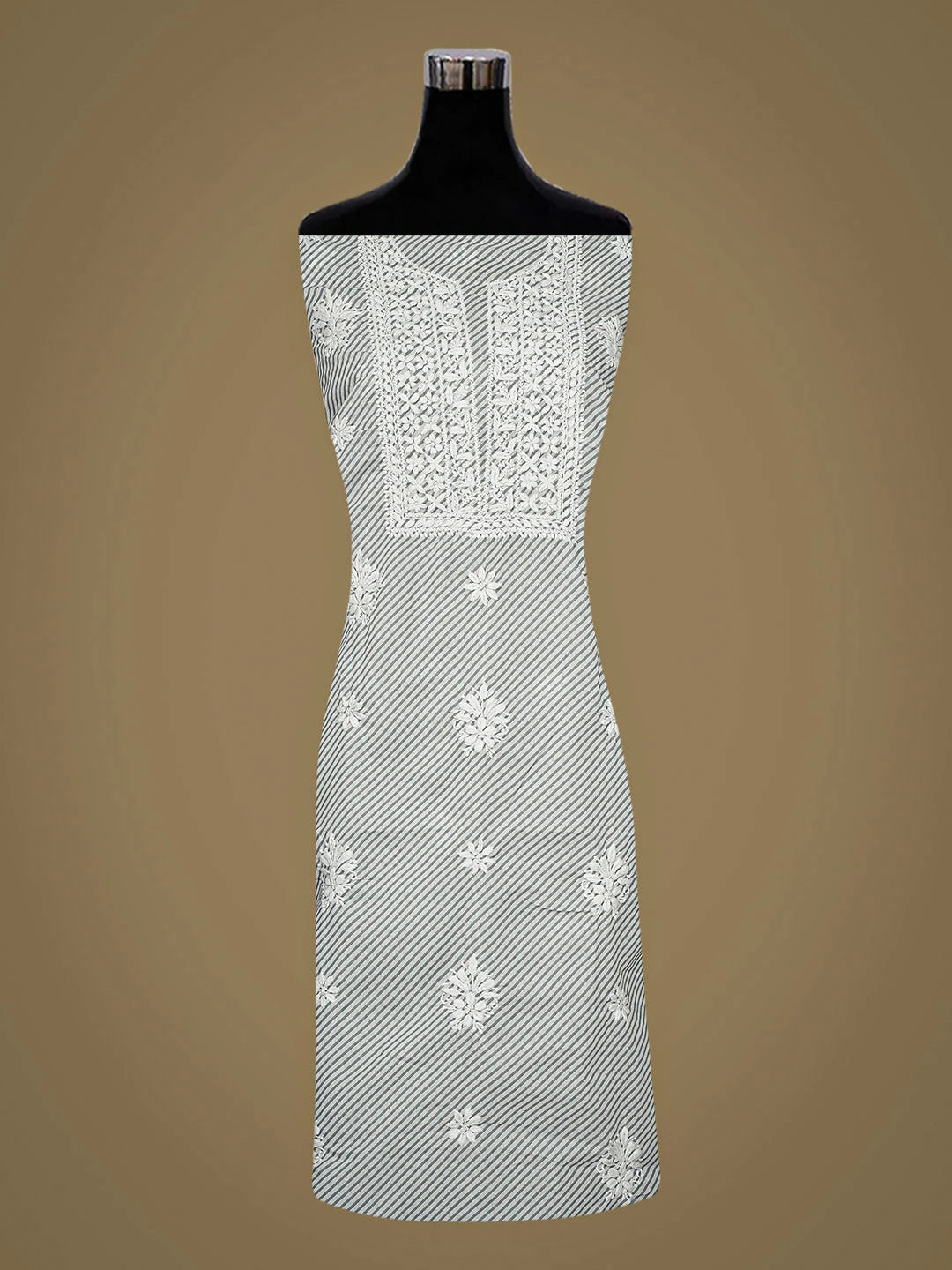 Ada Hand Embroidered Grey Cotton Lucknowi Chikankari Unstitched Kurta 01A893321