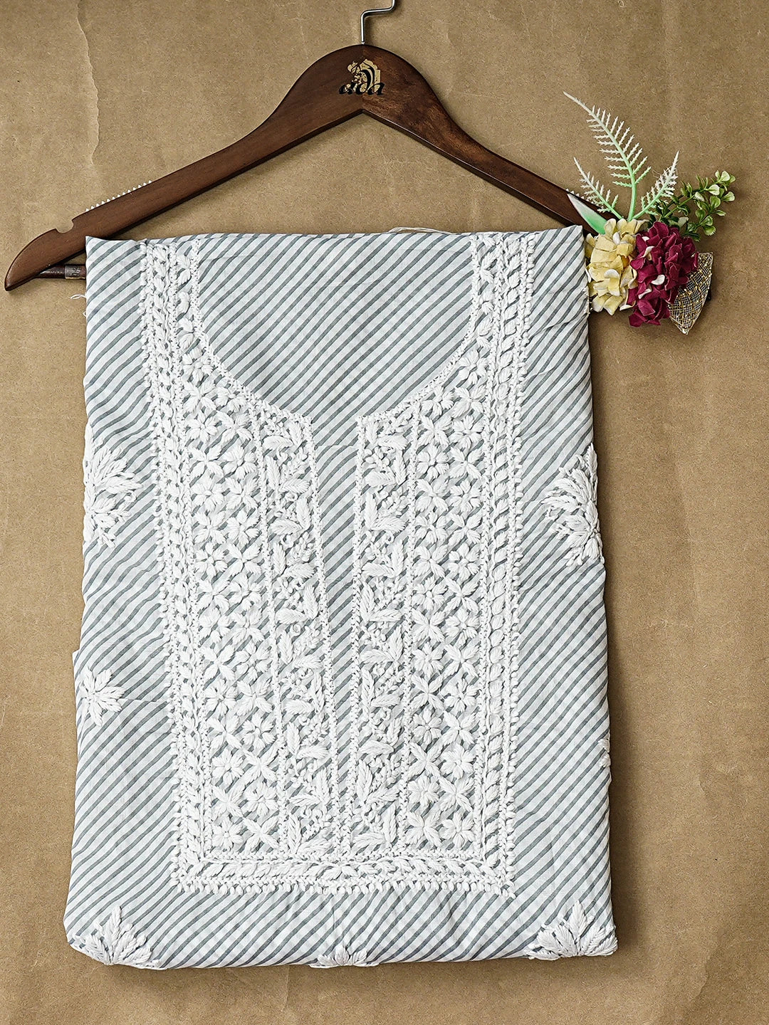 Ada Hand Embroidered Grey Cotton Lucknowi Chikankari Unstitched Kurta 01A893321