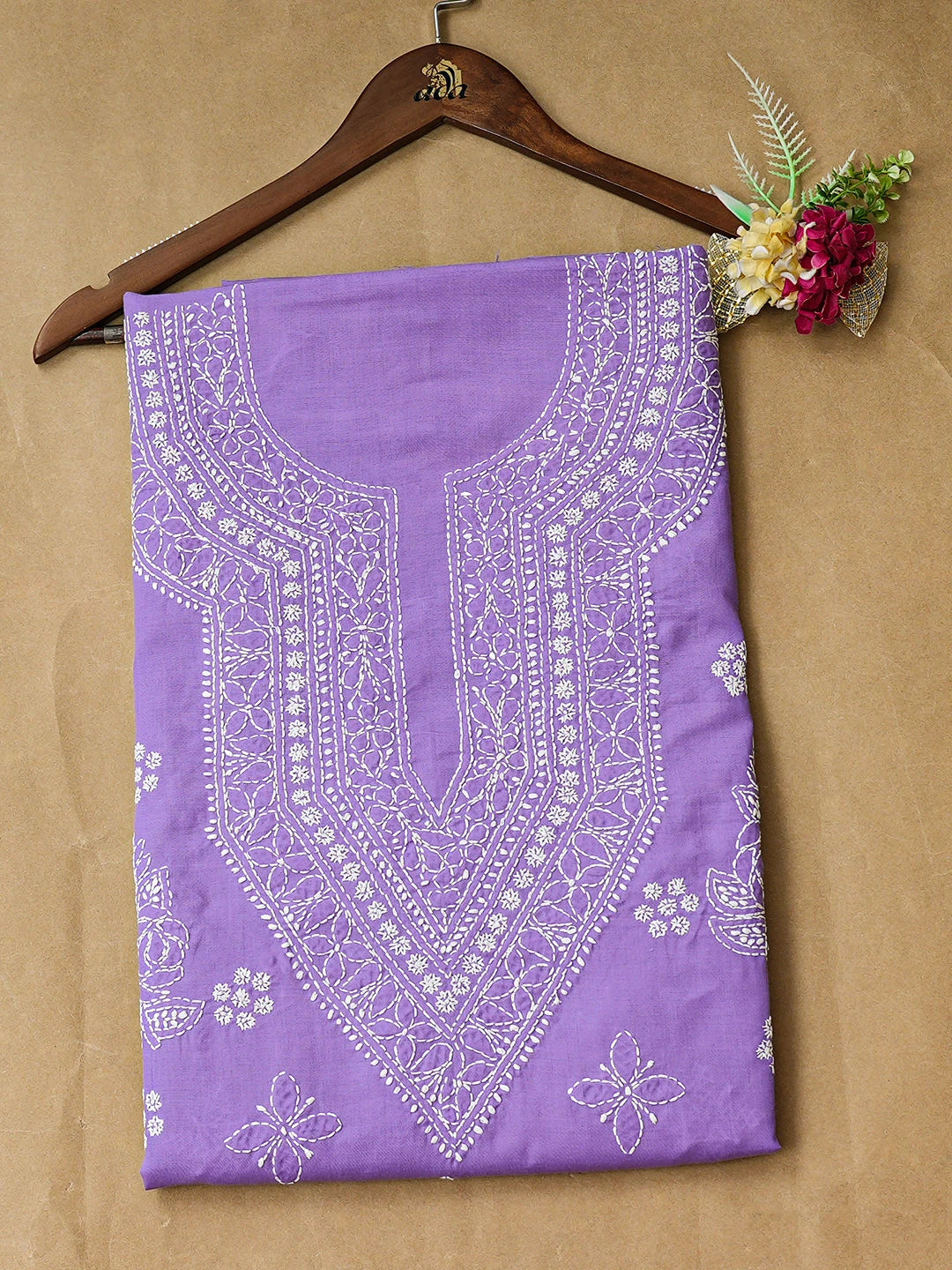 Ada Hand Embroidered Lavender Purple Cotton Lucknowi Chikankari Unstitched Kurta 01A917893