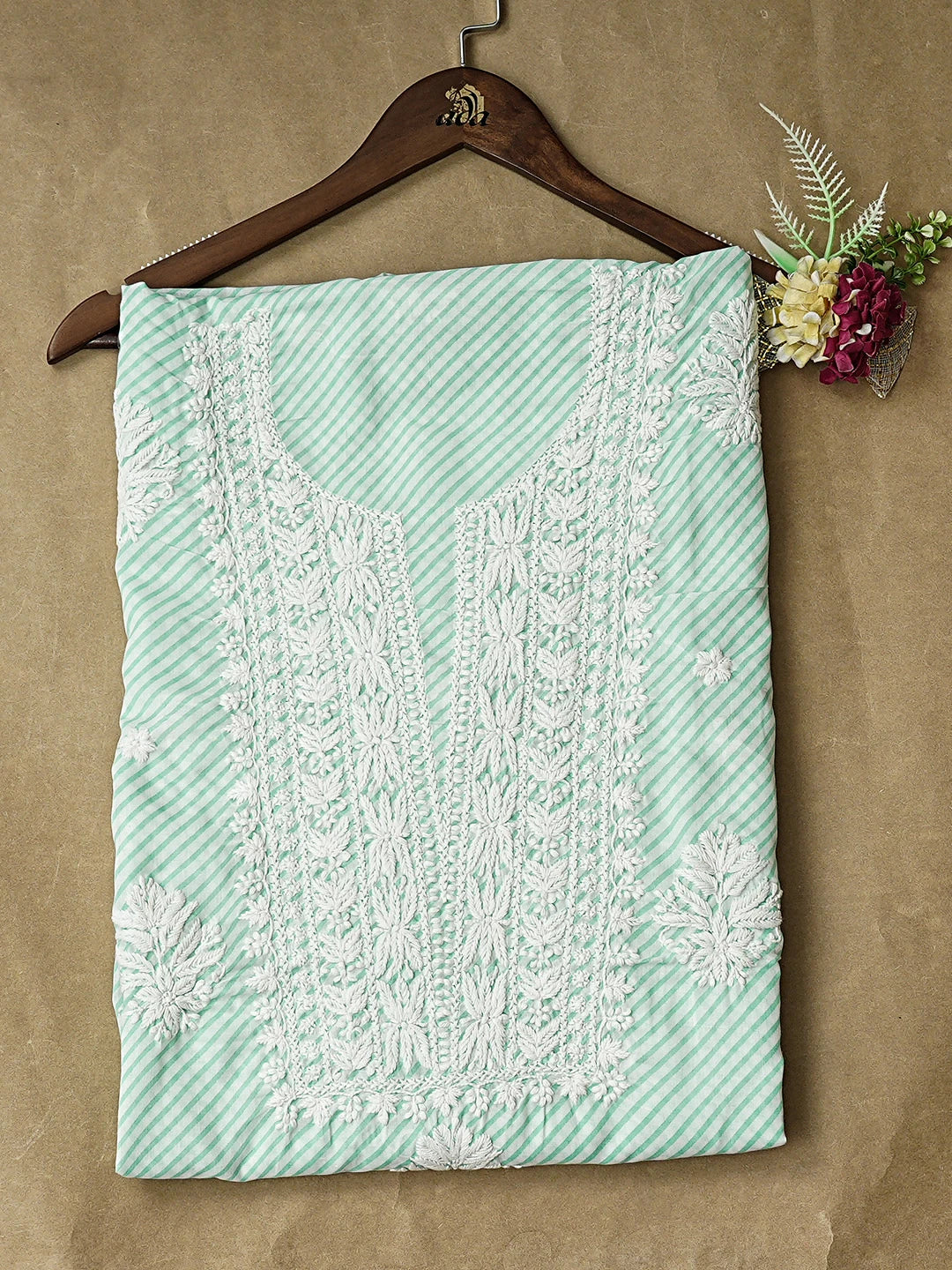Ada Hand Embroidered Sea Green Cotton Lucknowi Chikankari Unstitched Kurta 01A893447
