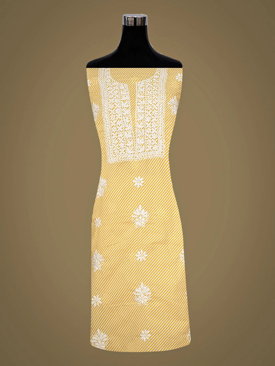 Ada Hand Embroidered Yellow Cotton Lucknowi Chikankari Unstitched Kurta 01A893311