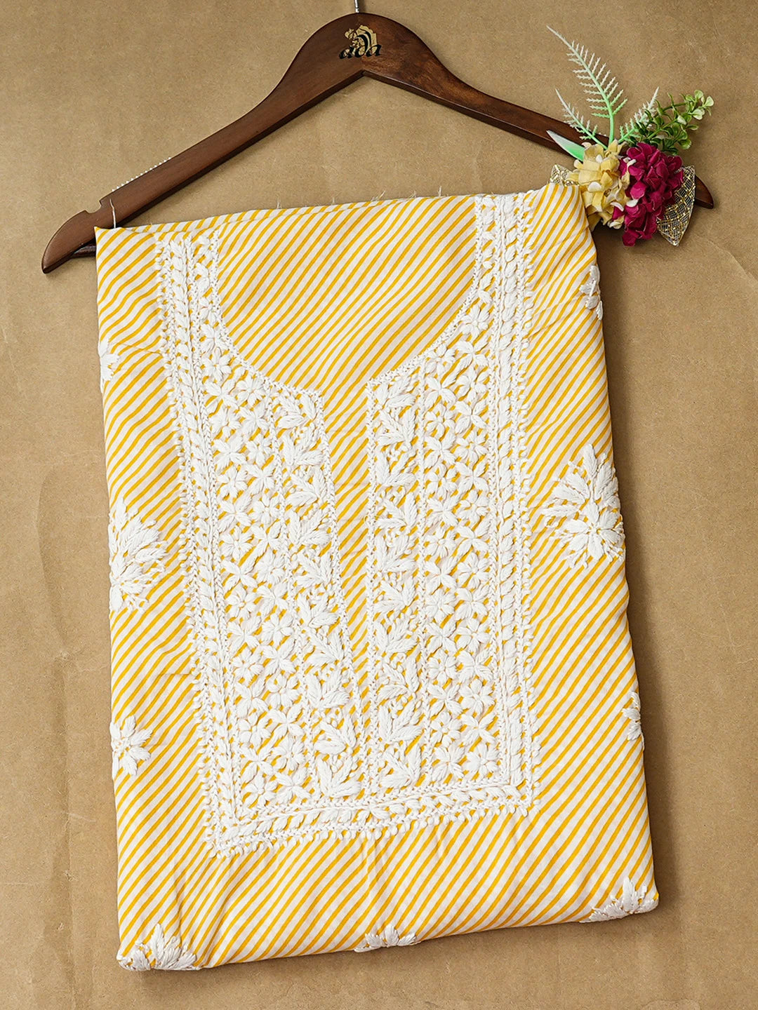 Ada Hand Embroidered Yellow Cotton Lucknowi Chikankari Unstitched Kurta 01A893311