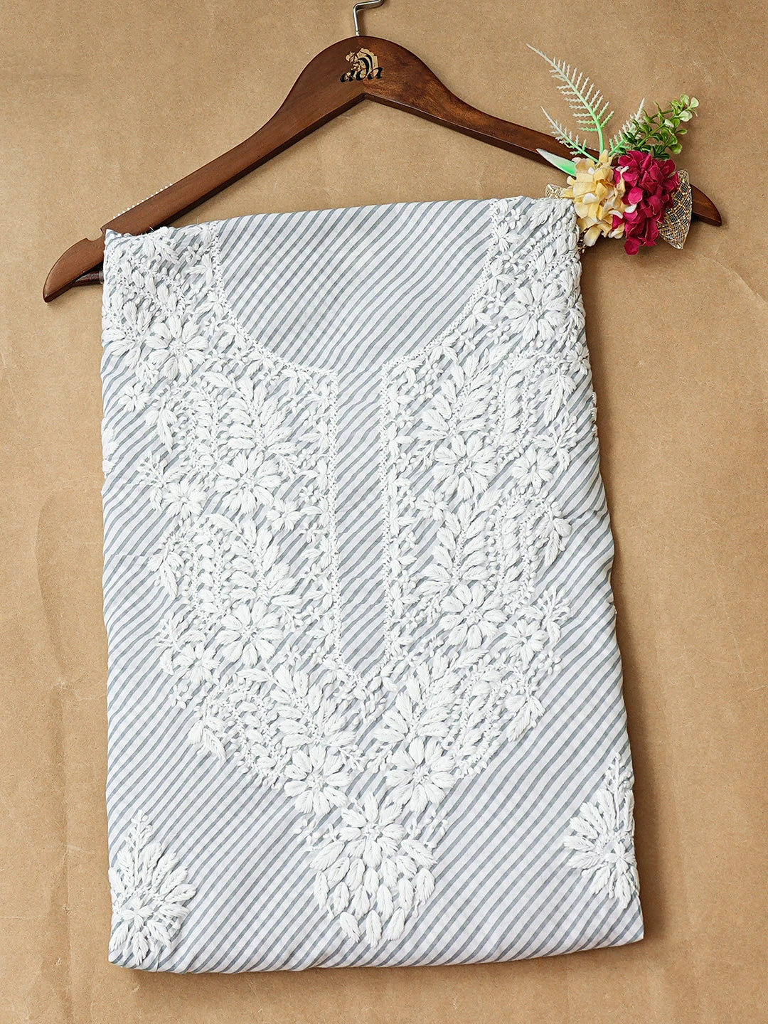 Ada Hand Embroidered Grey Cotton Lucknowi Chikankari Unstitched Kurta 01A893319