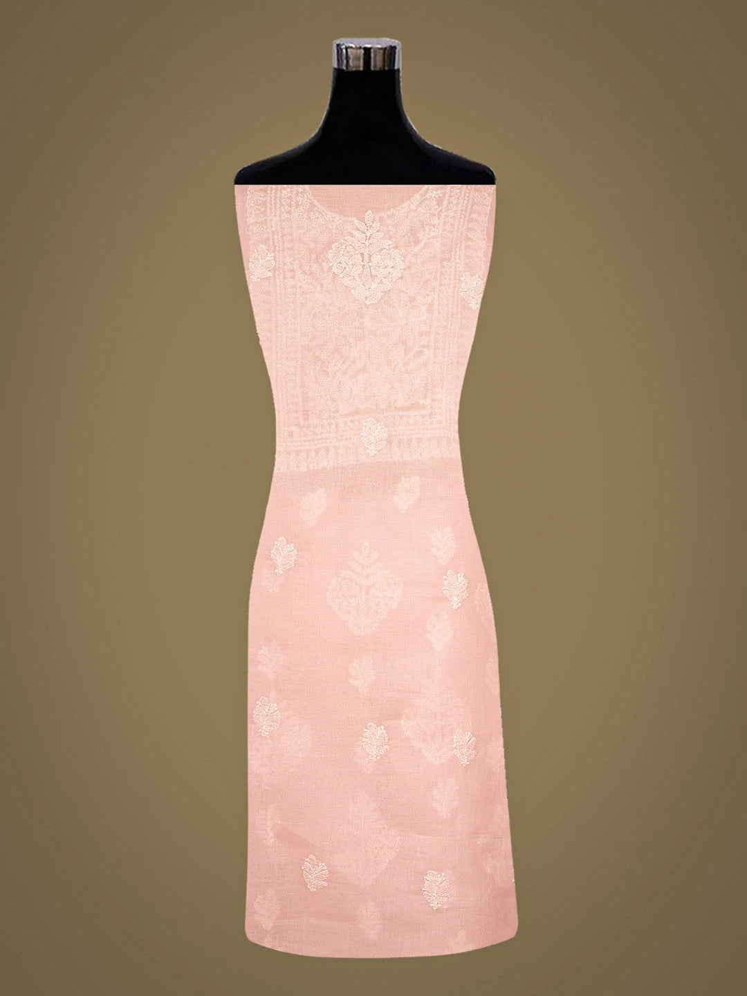 Ada Hand Embroidered Peach Cotton Lucknowi Chikankari Unstitched Kurta 01A916501