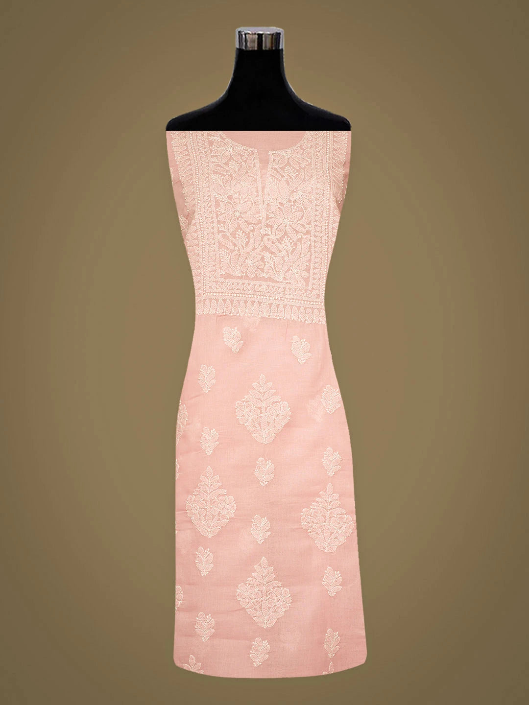 Ada Hand Embroidered Peach Cotton Lucknowi Chikankari Unstitched Kurta 01A916501