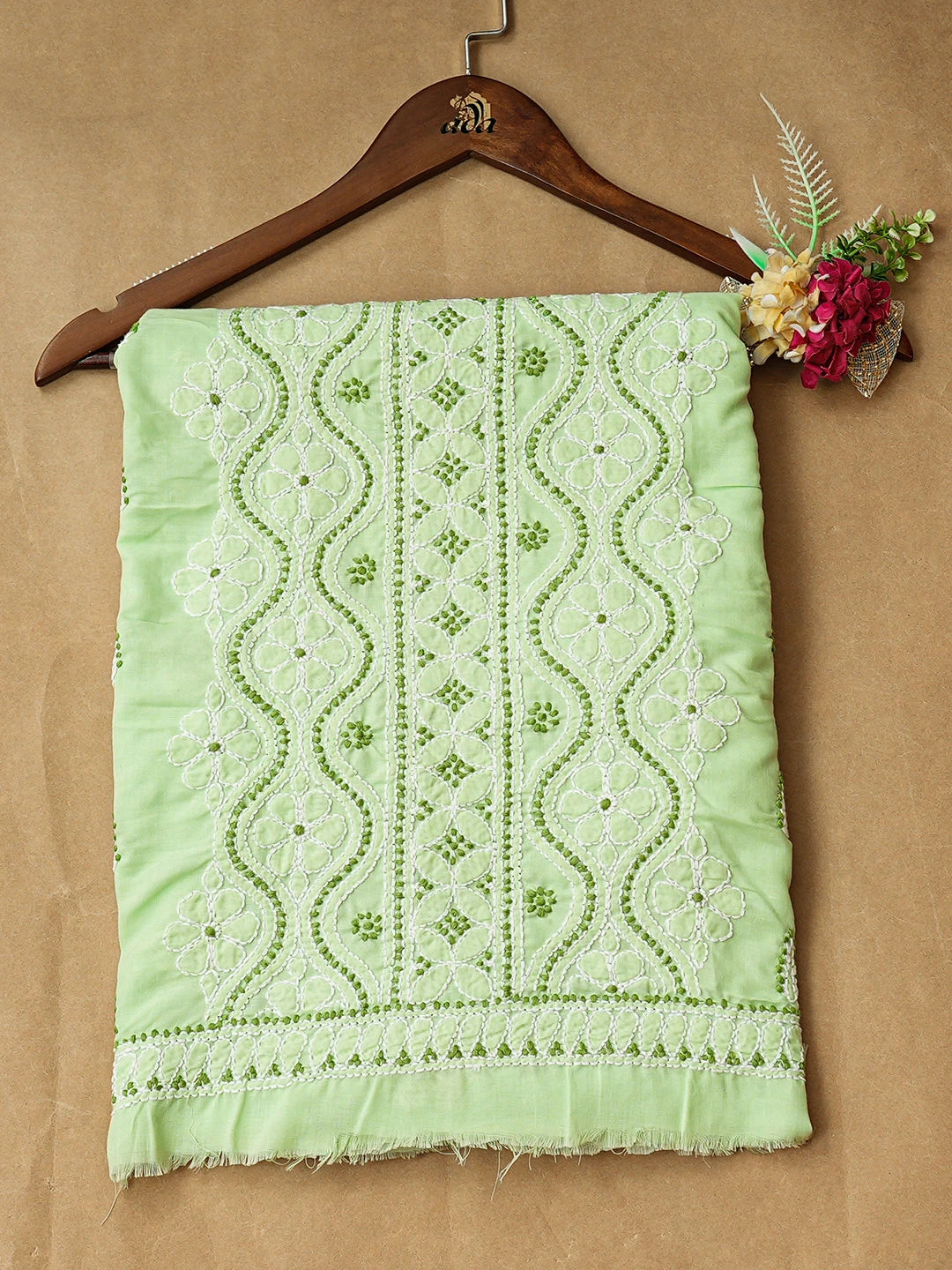 Ada Hand Embroidered Lime Green Cotton Lucknowi Chikankari Unstitched Kurta 01A735428