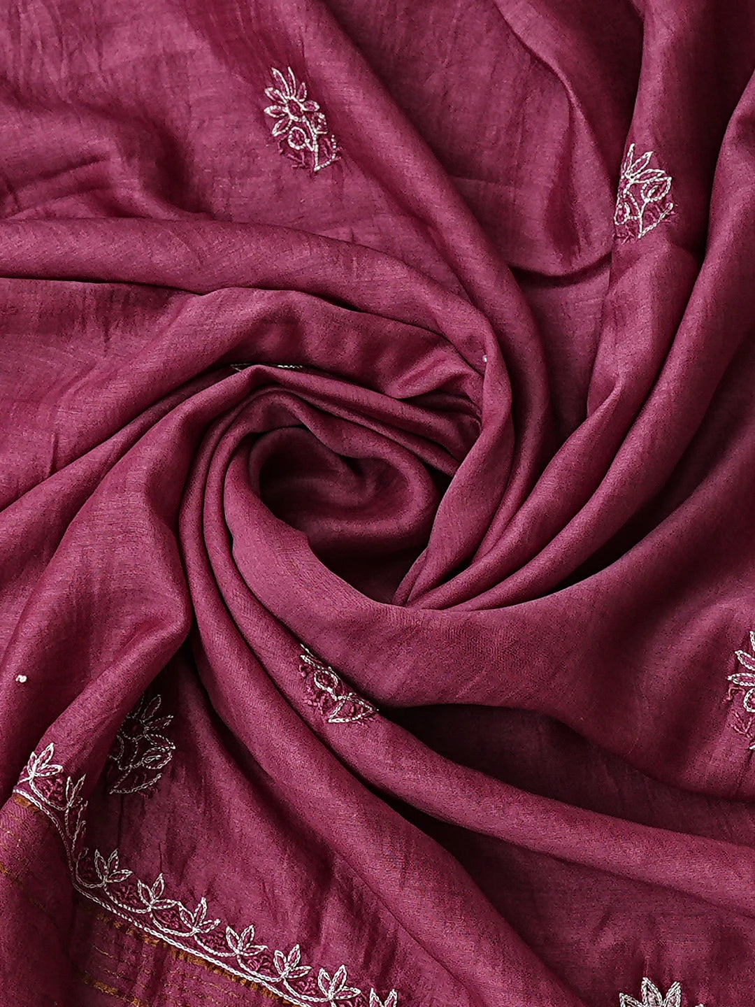 Ada Hand Embroidered Onion Pink Chanderi Lucknowi Chikankari Unstitched Kurta Dupatta Set With Zari Taar Work 01A873668