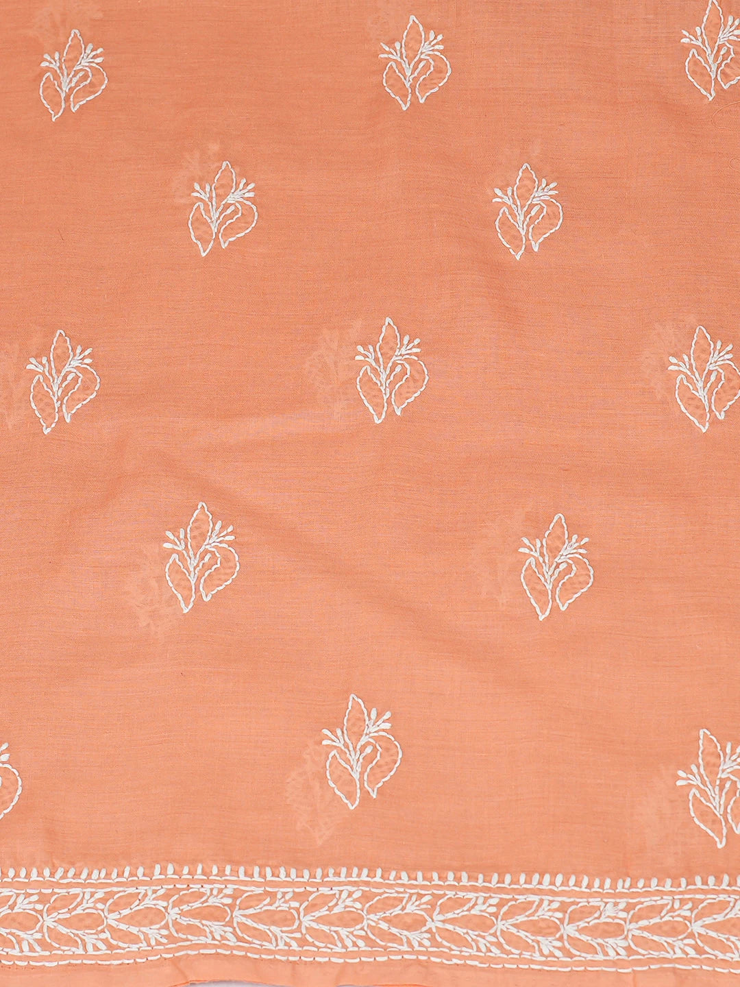 Ada Hand Embroidered Peach Cotton Lucknowi Chikankari Unstitched Kurta 01A863930