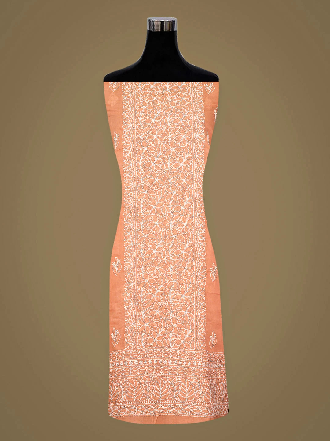 Ada Hand Embroidered Peach Cotton Lucknowi Chikankari Unstitched Kurta 01A863930