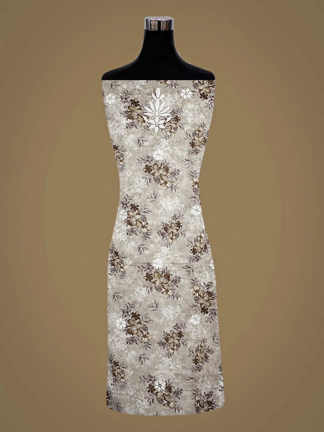 Ada Hand Embroidered Floral Printed Grey Cotton Lucknowi Chikankari Unstitched Kurta Dupatta Set 01A898150