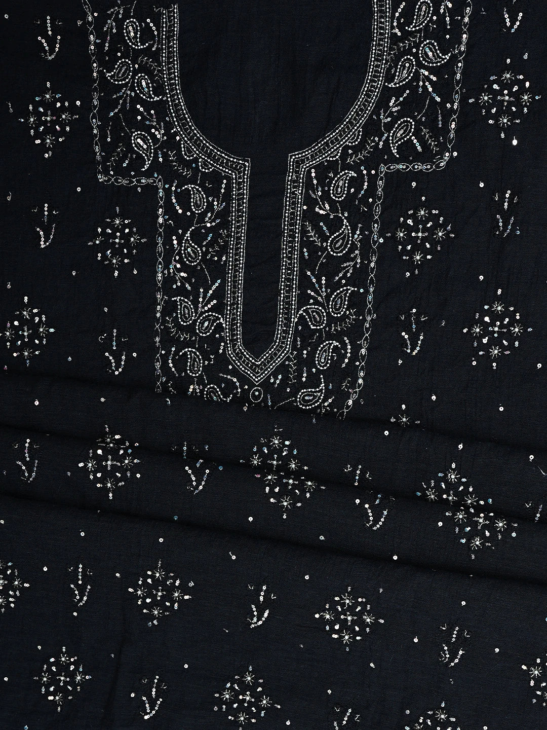 Ada Hand Embroidered Black Chanderi Lucknowi Chikankari Unstitched Suit Piece With Sequinned Work 01A489059