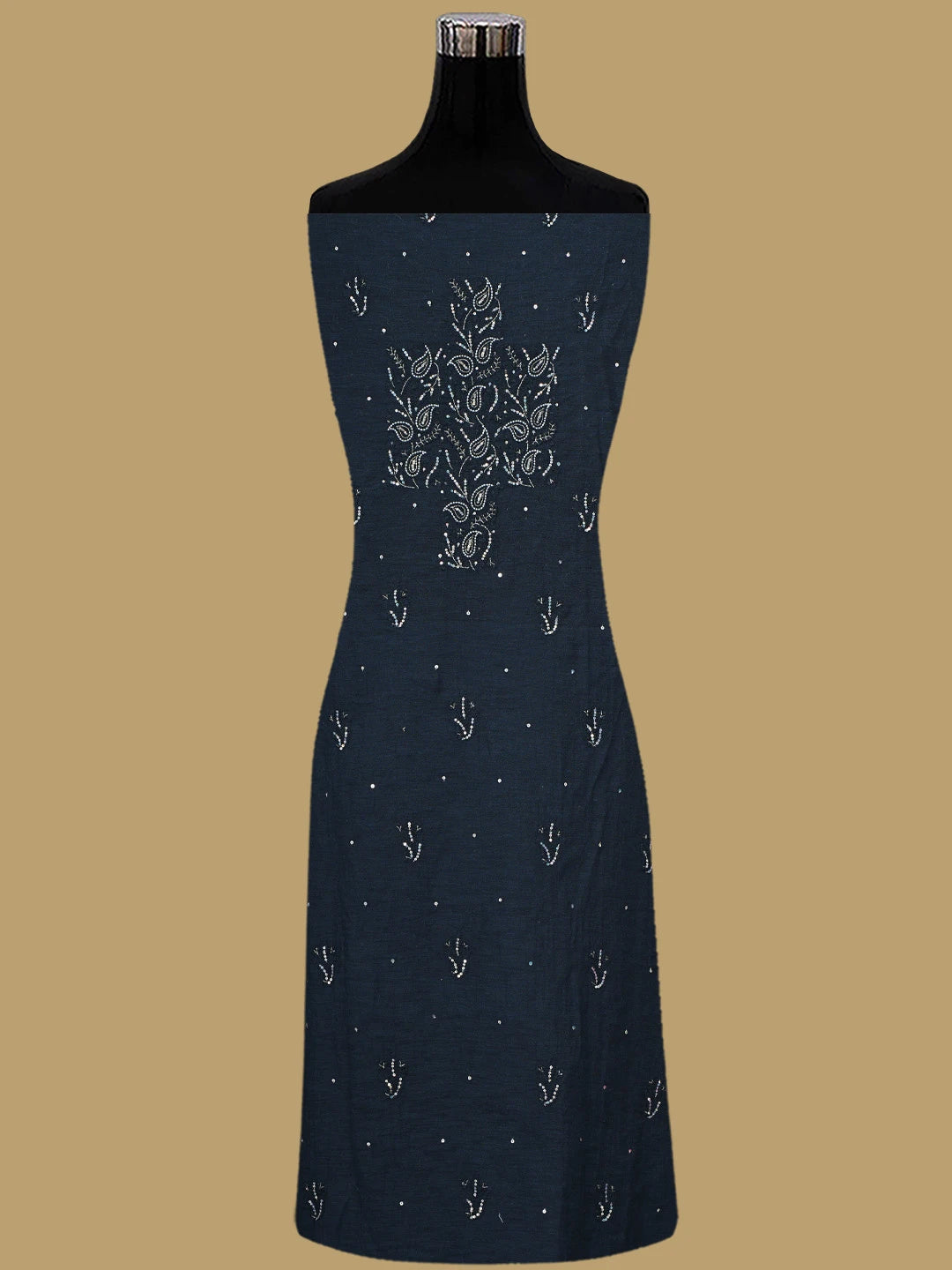 Ada Hand Embroidered Black Chanderi Lucknowi Chikankari Unstitched Suit Piece With Sequinned Work 01A489059
