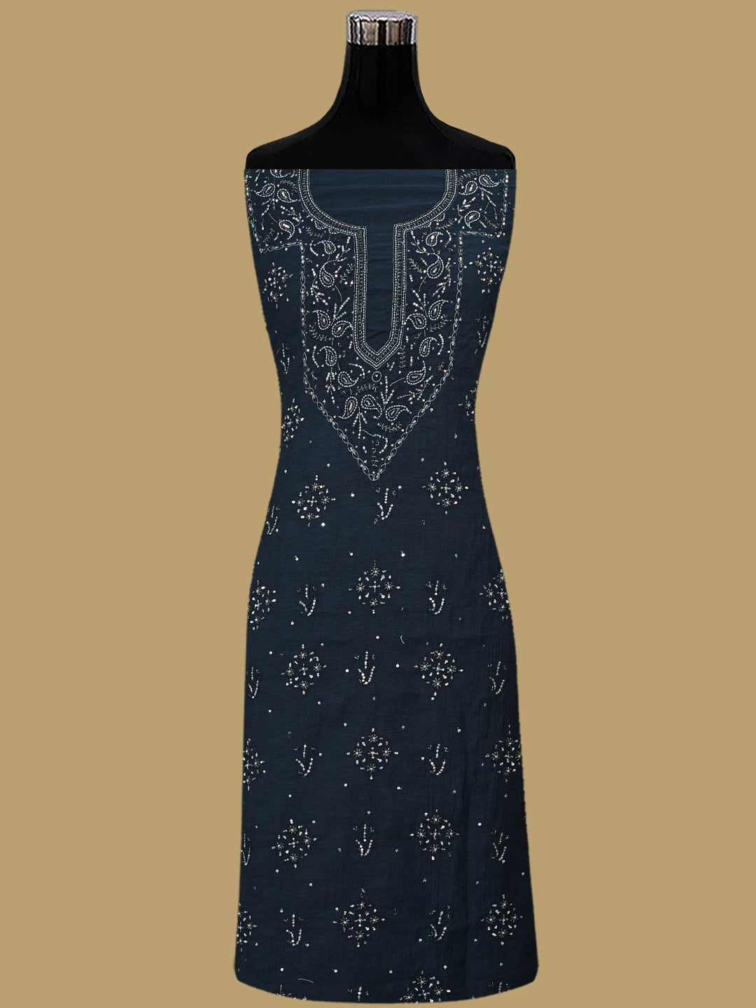 Ada Hand Embroidered Black Chanderi Lucknowi Chikankari Unstitched Suit Piece With Sequinned Work 01A489059
