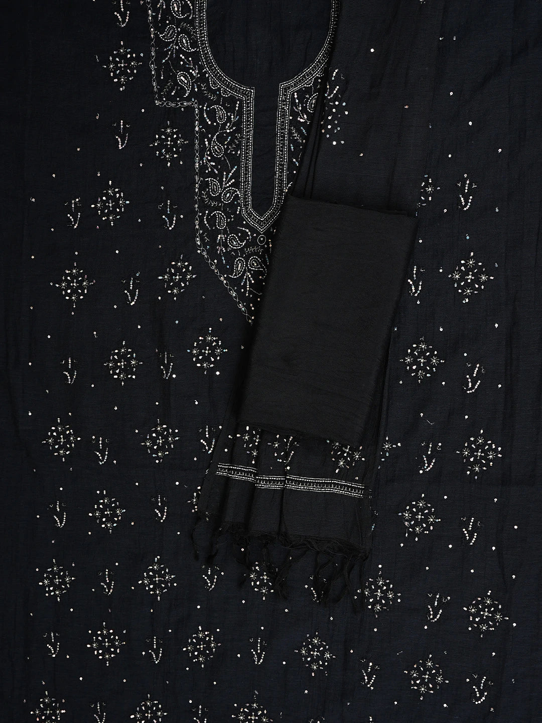 Ada Hand Embroidered Black Chanderi Lucknowi Chikankari Unstitched Suit Piece With Sequinned Work 01A489059