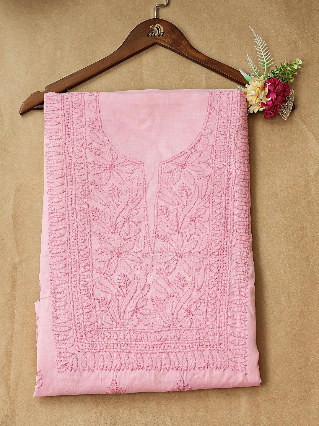 Ada Hand Embroidered Dusty Pink Cotton Lucknowi Chikankari Unstitched Kurta 01A916524