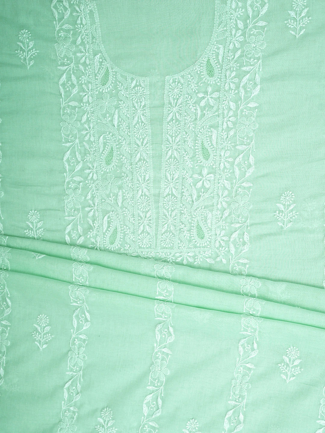 Ada Hand Embroidered Celadon Green Cotton Lucknowi Chikankari Unstitched Suit Piece 01A773770