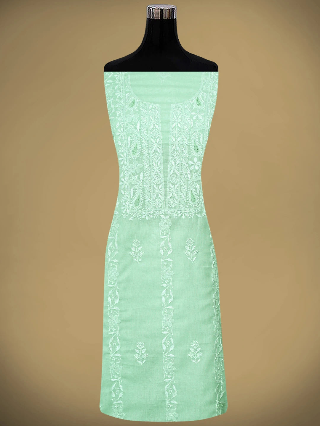 Ada Hand Embroidered Celadon Green Cotton Lucknowi Chikankari Unstitched Suit Piece 01A773770