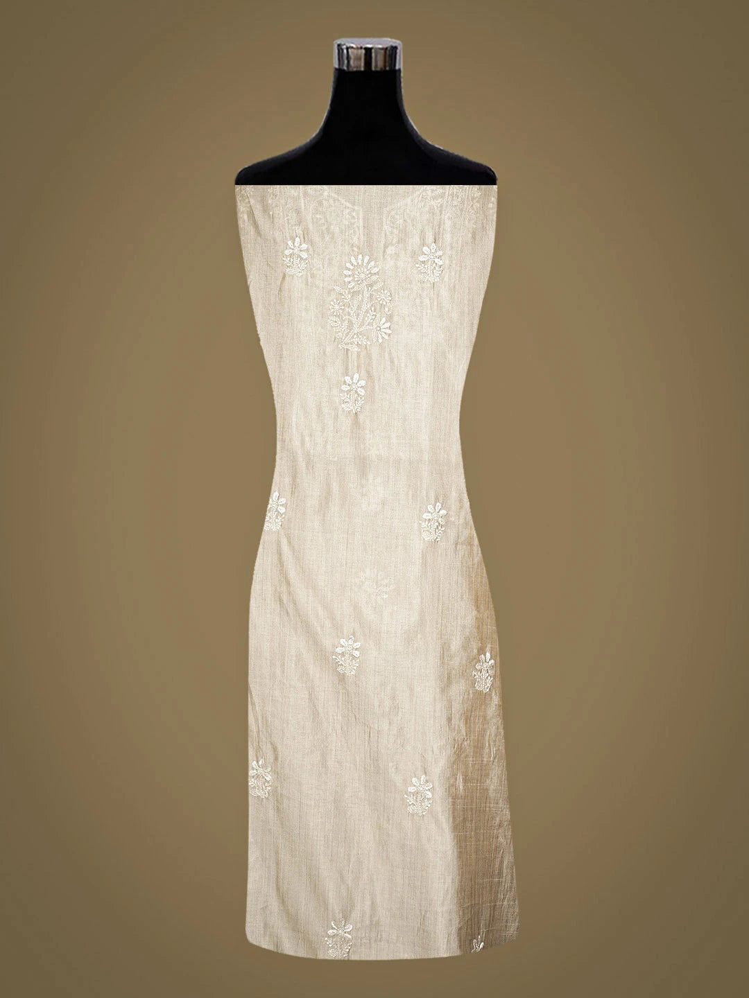 Ada Hand Embroidered Fawn Silk Lucknowi Chikankari Unstitched Kurta Dupatta Set 01A915568