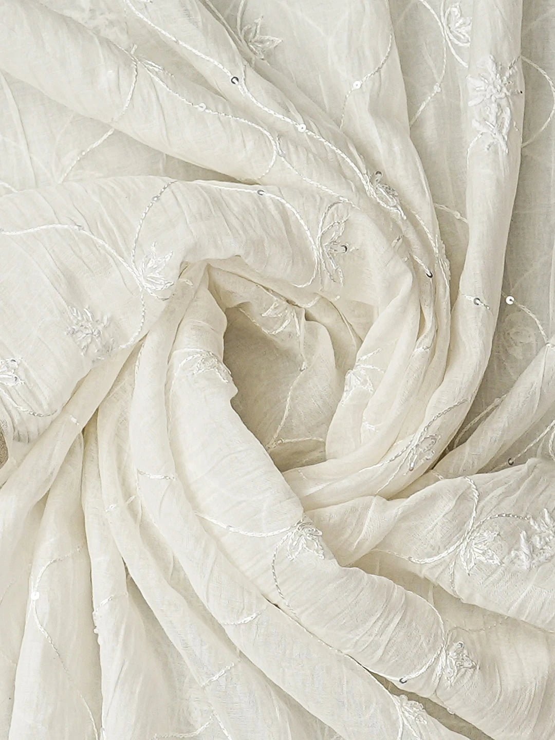 Ada Hand Embroidered White Chanderi Lucknowi Chikankari Unstitched Kurta Dupatta Set With Sequinned Work 01A762794