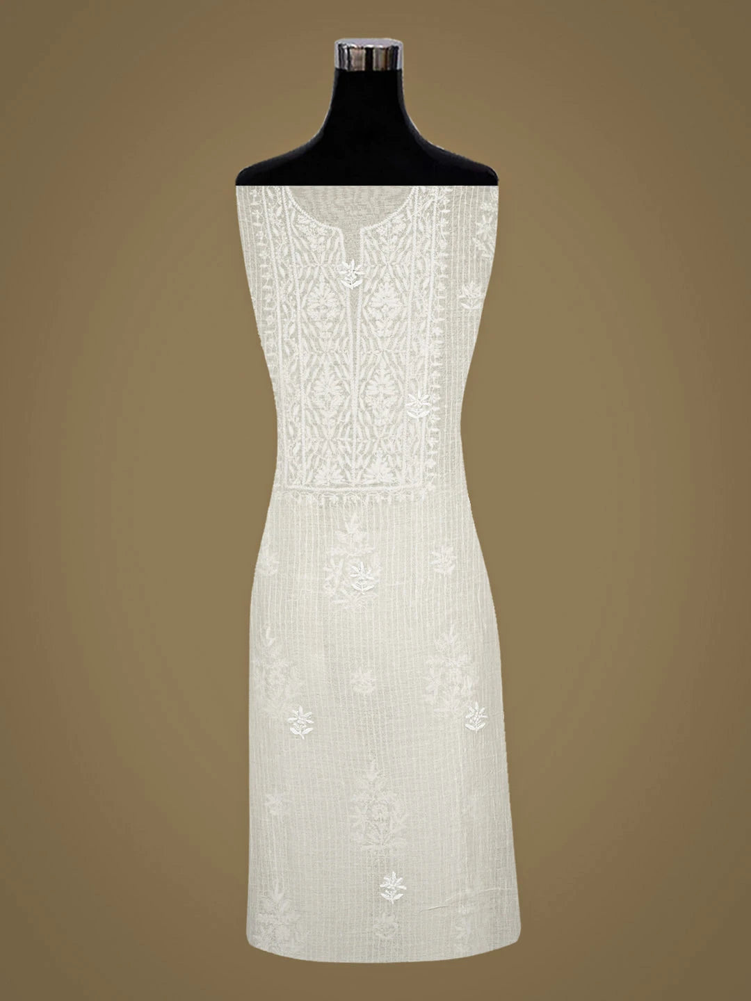Ada Hand Embroidered White Chanderi Lucknowi Chikankari Unstitched Kurta Dupatta Set With Sequinned Work 01A762794