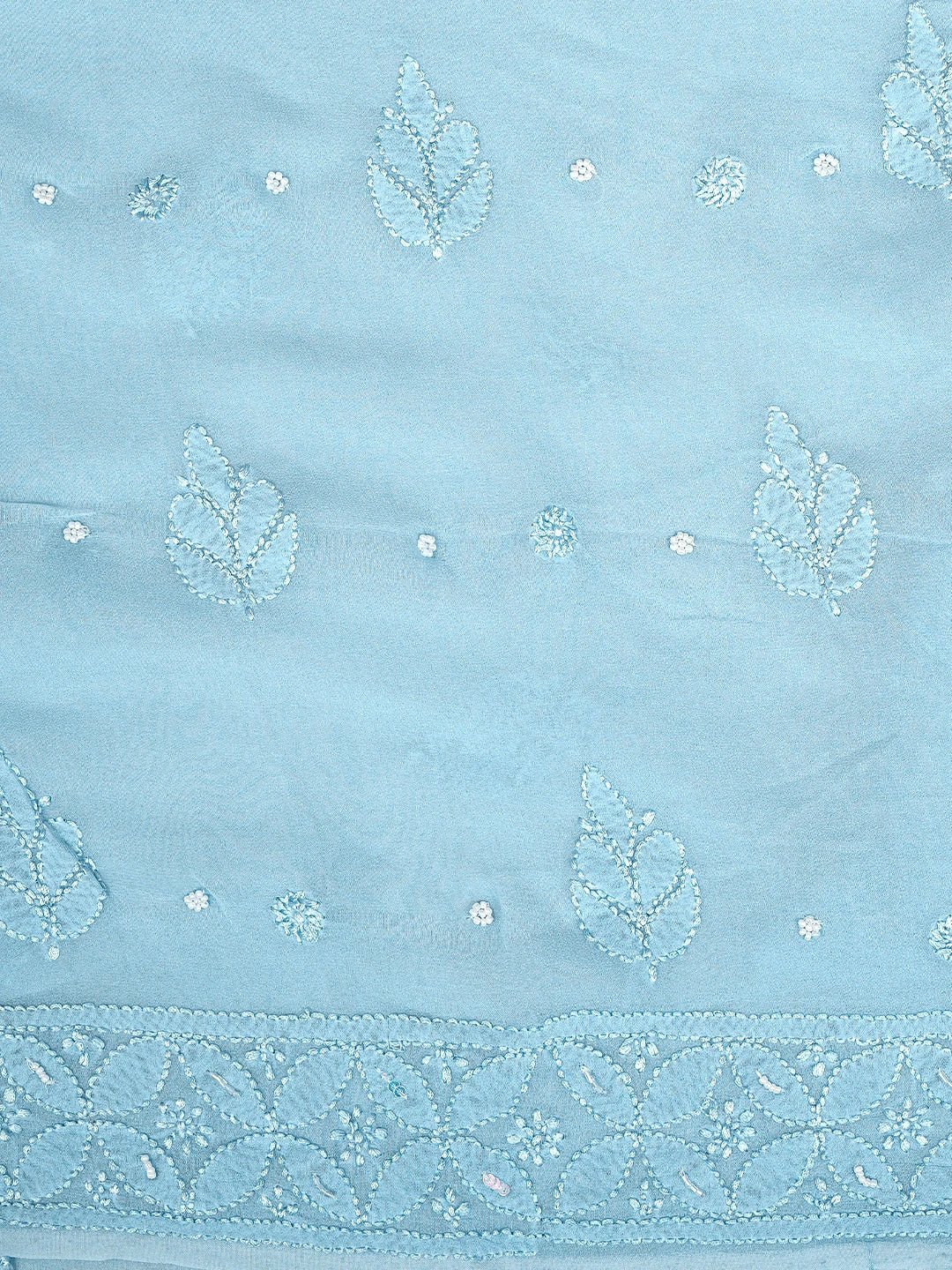 Ada Hand Embroidered Baby Blue Viscose Georgette Lucknowi Chikankari Unstitched Kurta Dupatta Set With Cutdana Work 01A933600