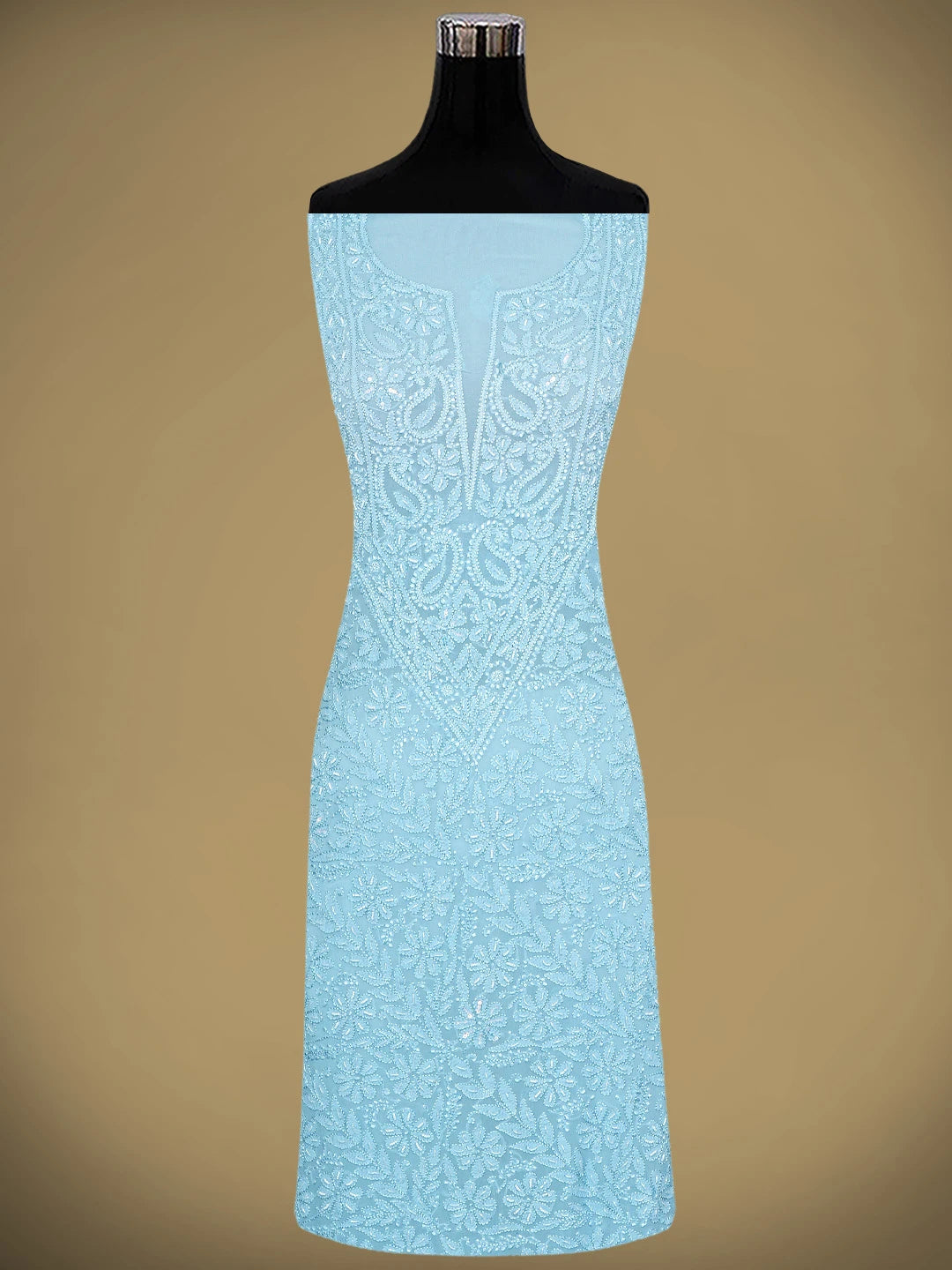 Ada Hand Embroidered Baby Blue Viscose Georgette Lucknowi Chikankari Unstitched Kurta Dupatta Set With Cutdana Work 01A933600
