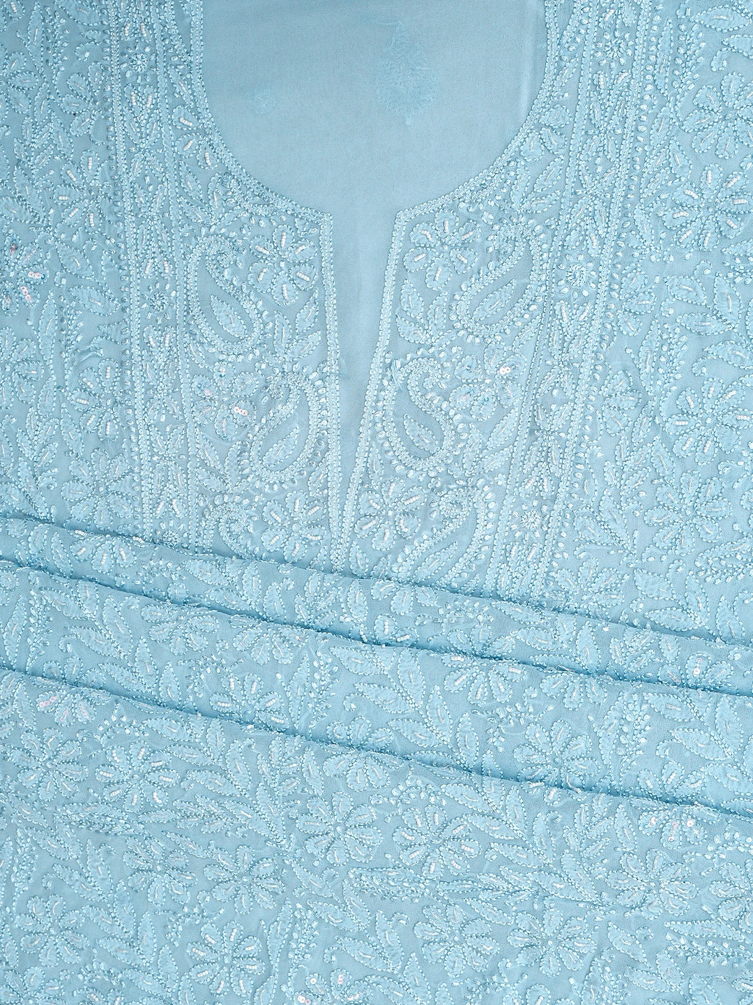 Ada Hand Embroidered Baby Blue Viscose Georgette Lucknowi Chikankari Unstitched Kurta Dupatta Set With Cutdana Work 01A933600