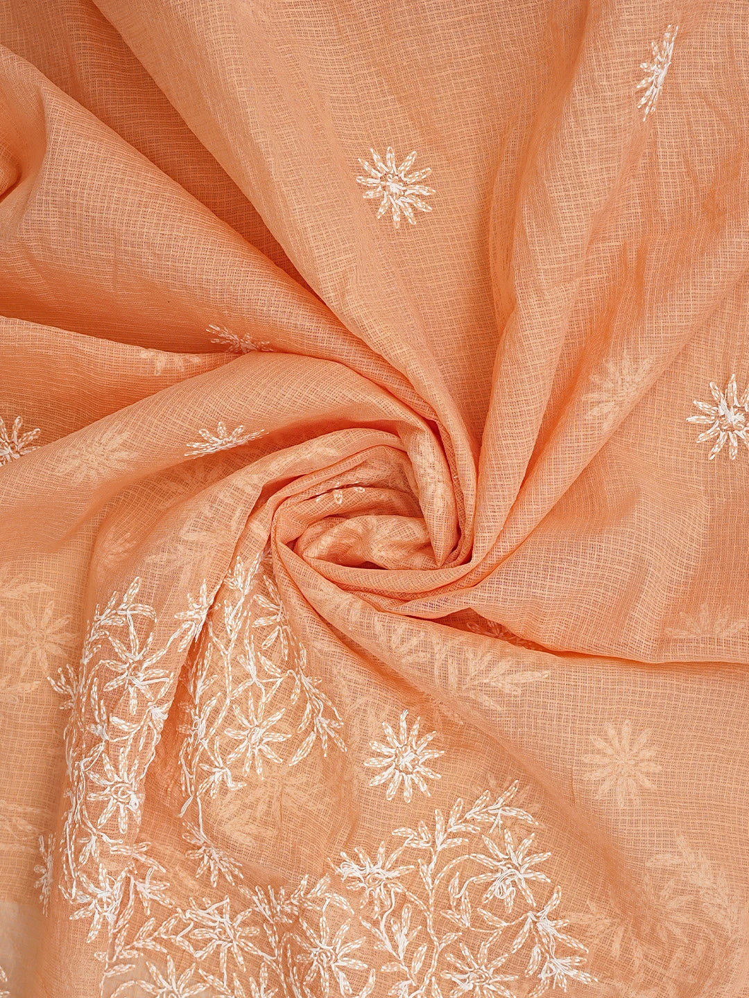 Ada Hand Embroidered Peach Kota Lucknowi Chikankari Unstitched Kurta Dupatta Set 01A870635