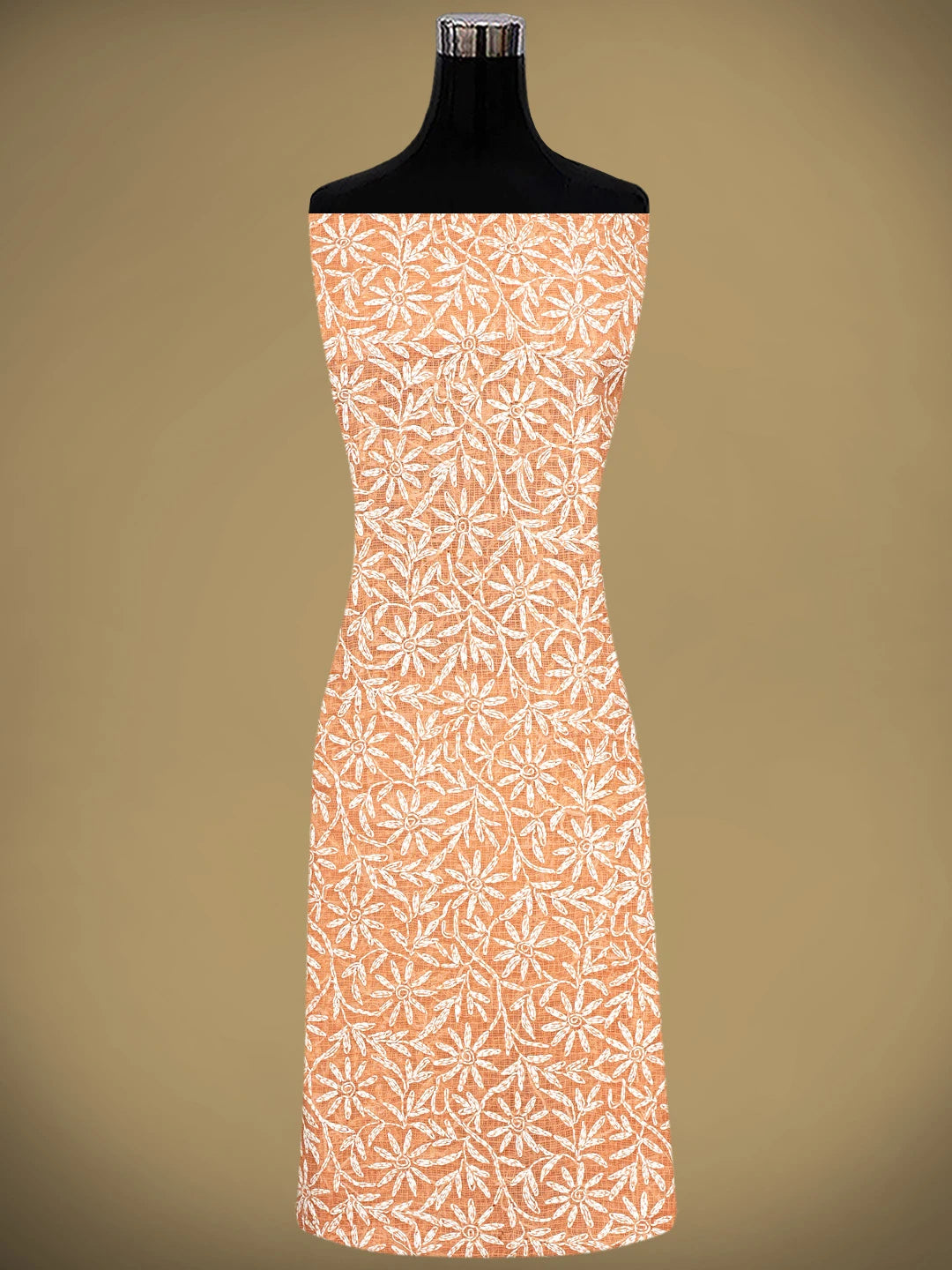 Ada Hand Embroidered Peach Kota Lucknowi Chikankari Unstitched Kurta Dupatta Set 01A870635